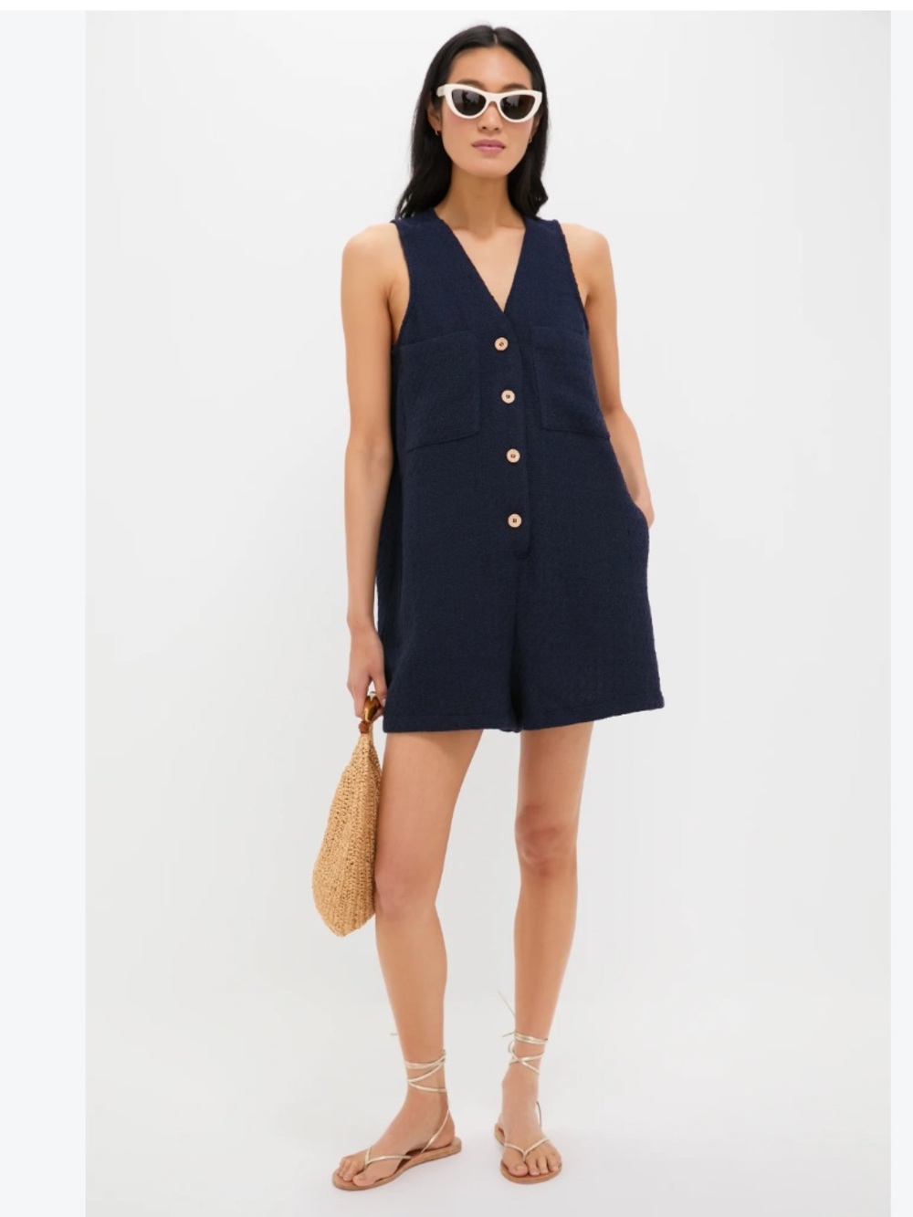 Tuckernuck Romper Myla Textured Button Down in Navy